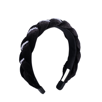 【气质千金风黑色丝绒珍珠发箍】