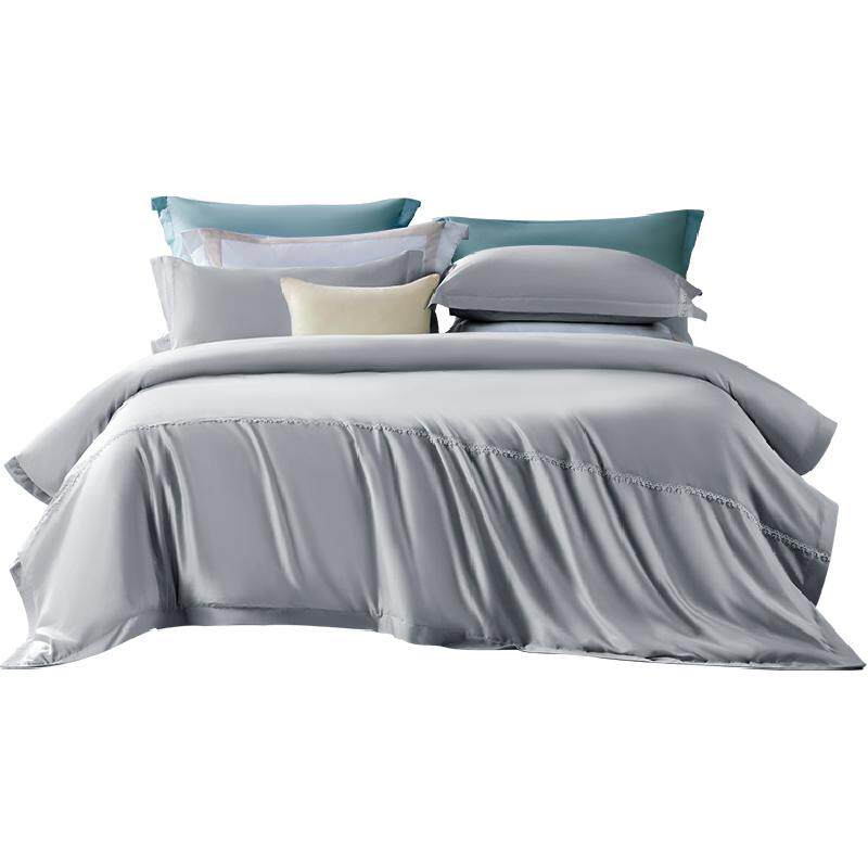 富安娜家纺100支新疆长绒棉贡缎四件套全棉纯棉简约轻奢床单被套