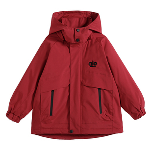 罗蒙童装男童新年羽绒服冬季加厚2025新款儿童红色三合一冲锋外套