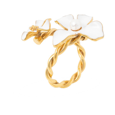 Majorica美娇丽佳手作珍珠戒指女珐琅花轻奢指环4mm手作珍珠