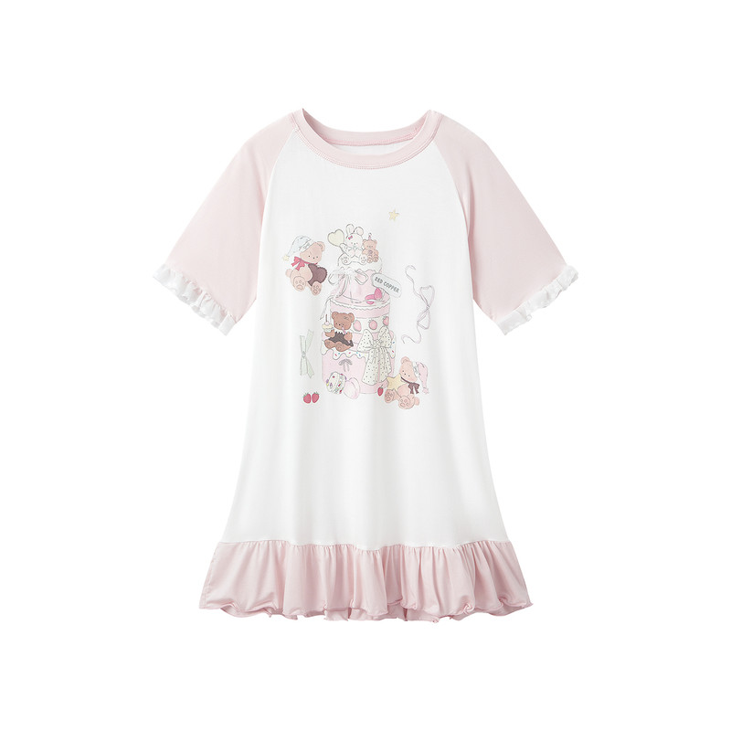 redcopper童装女童2026新款夏季睡衣儿童生日派对小熊家居服睡裙
