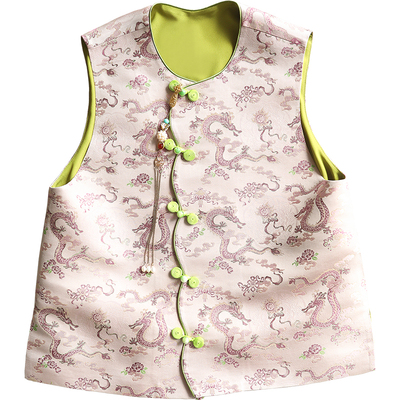 云澍宋锦中国风印花粉马甲秋冬