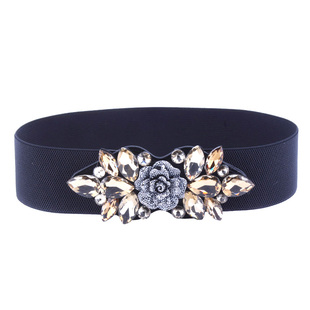 春夏季连衣裙子装饰腰带百搭松紧女式腰封韩版女士宽腰带水晶皮带