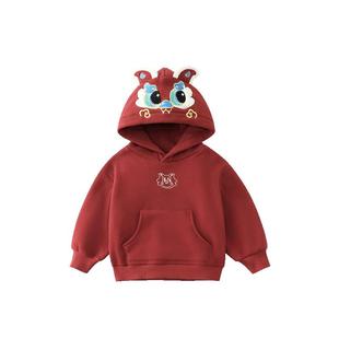[不倒绒]齐齐熊宝宝加绒卫衣男童连帽上衣儿童红色新年拜年服童装