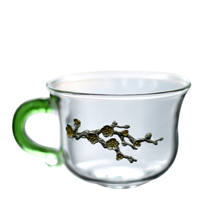 出口日本玻璃茶杯耐高温带把手品茗杯酒杯环保健康材质津轻礼品