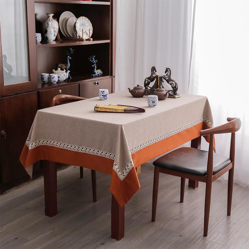拼色长方形桌布布艺新中式现代会议台布茶几家用餐桌布轻奢高级感