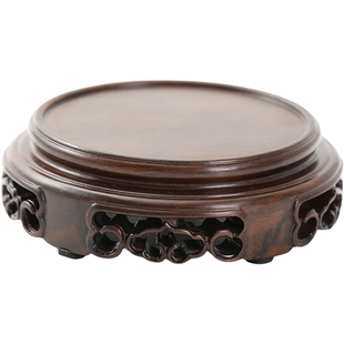 云纹雕花底座黑檀木香炉实木家用紫光檀木质摆件托架奇石花盆托盘