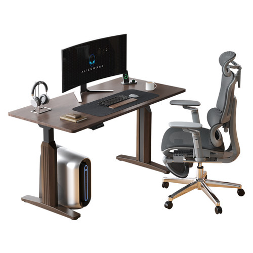 乐歌SE2-T智能电动升降桌高端实木电脑桌办公桌黑胡桃木色大板桌