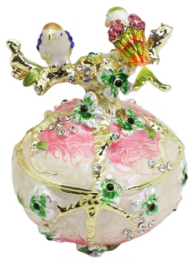 珐琅彩合金双鸟树枝喜上梅梢珠宝盒婚庆装饰礼品家居饰品小摆件