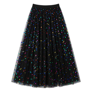 Ladies' round illuminated chiffon skirt女士高腰圆点亮片纱裙
