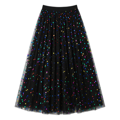 女士高腰圆点亮片纱裙