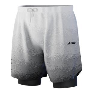 李宁泳裤男款防尴尬时尚款专业泡温泉新款氨纶五分双层透气游泳裤