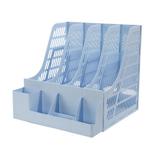 上汇文件框莫兰迪桌面办公室置物架多层档案报告书籍学生书立文件栏筐资料收纳盒塑料收纳文件座盘自带笔筒