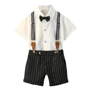 花童男童礼服套装儿童夏季短袖背带裤宝宝小西装演出服主持人夏装