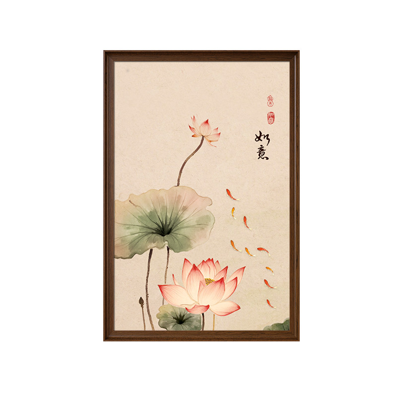 【新款7折】荷花九鱼图民宿挂画