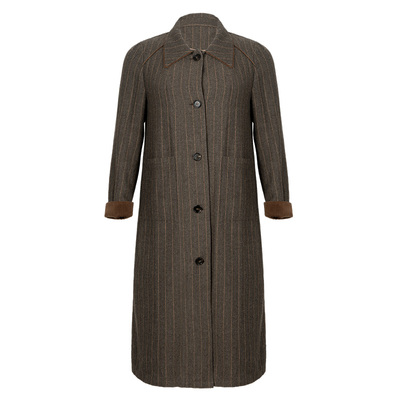 美丽客栈宽松版条纹翻领大衣