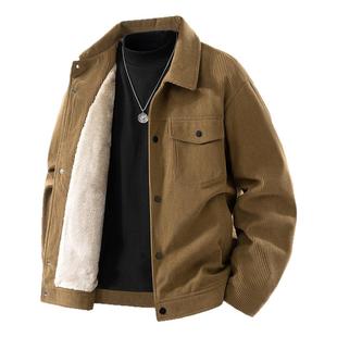 罗蒙灯芯绒夹克男士秋冬季2025新款休闲百搭翻领加绒外套工装上衣