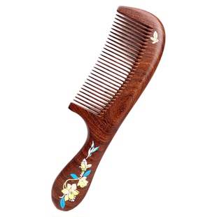 真檀木金丝檀木梳子彩绘木梳女生长发家用木梳减少静电养发木梳子