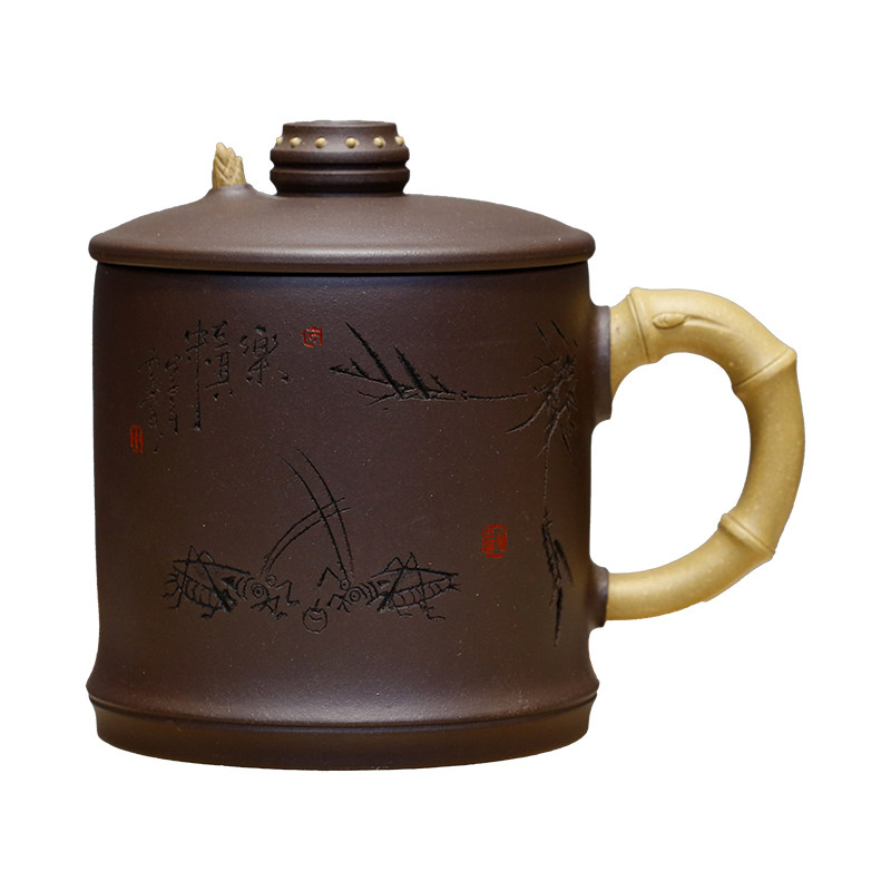 宜兴原矿紫泥全手竹笋品茗杯