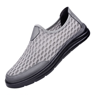 37码男鞋夏季透气运动休闲鞋真皮软底男士网面网布潮流百搭乐福鞋