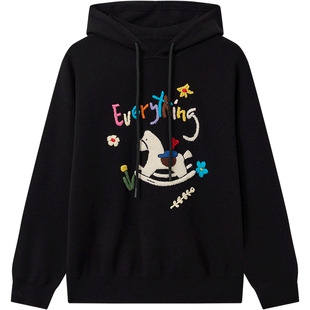 商场同款URLAZH有兰2026春季新款童趣木马绣花宽松连帽针织衫女