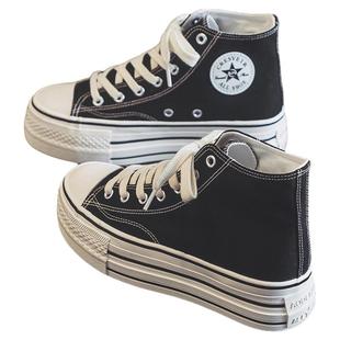 2026春季新款厚底高帮帆布鞋女百搭松糕底休闲学生板透气ins鞋潮