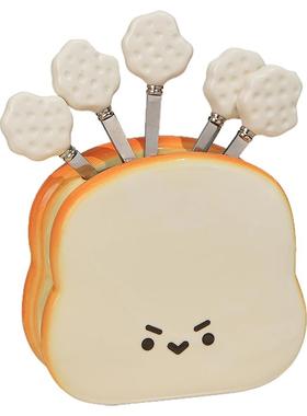 可爱面包水果叉轻奢高级感高颜值不锈钢餐厅桌面茶几装饰品小摆件