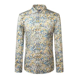 纯棉碎花衬衫男高级感痞帅衬衫夏季短袖印花衬衫男士休闲衬衣长袖