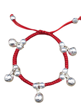 原创纯手工红绳宝宝儿童纯银铃铛满月生日送礼男女银饰手链脚链