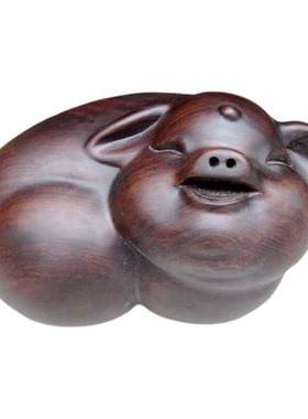福猪生肖猪猪摆件黑檀木雕刻一对