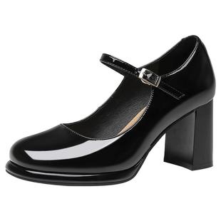 大东玛丽珍鞋女鞋2026春夏新款高跟小皮鞋配裙子粗跟浅口单鞋0108