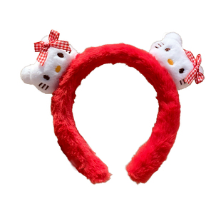 红色Kitty蝴蝶结毛绒发箍女高颅顶可爱头箍日常外戴压发新年头饰
