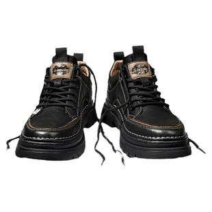 海澜之家男鞋春冬季厚底休闲皮鞋黑色一脚蹬男士英伦风增高工装鞋