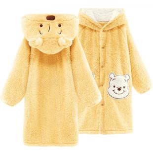 迪士尼儿童睡袍男童浴袍女童睡衣珊瑚绒秋冬加绒厚软绵绵小熊维尼