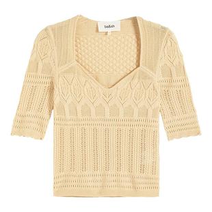 bash春季法式镂空钩花桑蚕丝混纺短袖针织衫气质女士上衣1E25SANS