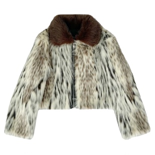 FANSS豹纹斑点环保皮草2025新款海宁流行年轻款狐狸毛外套女冬厚