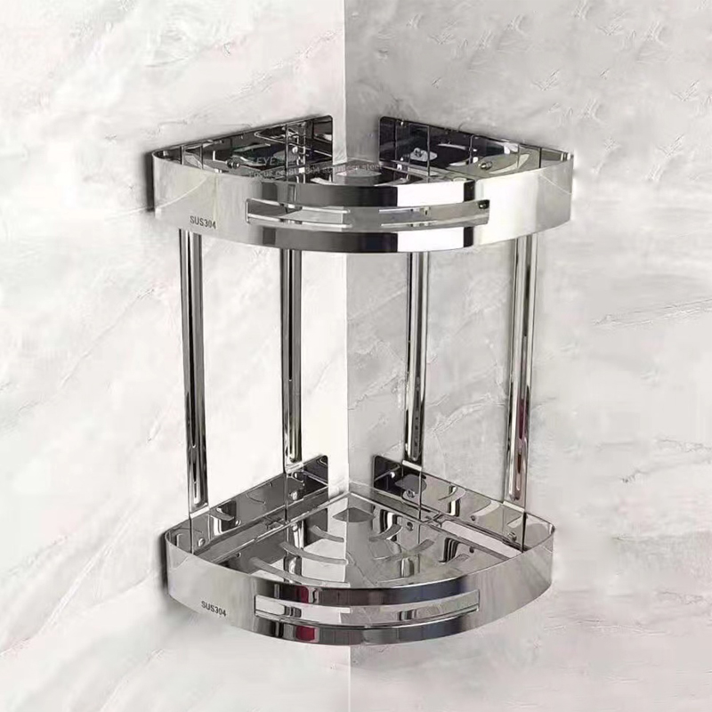 浴室三角架免打孔304不锈钢二层淋浴房置物架卫生间壁挂的收纳架