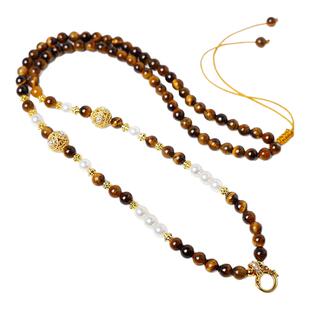 泰伽天然黄虎眼石佛牌链子唐卡挂链吊坠绳珍珠贝项链美拉德风女款