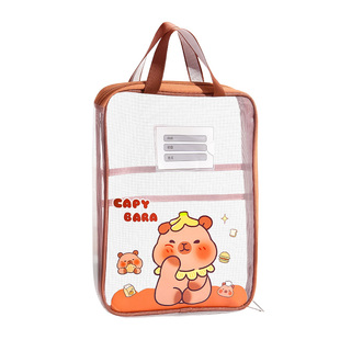 卡皮巴拉L型三层科目分类袋小学生学科收纳袋文件袋书本作业手提袋拎书袋拉链式补习袋一年级试卷袋子定制