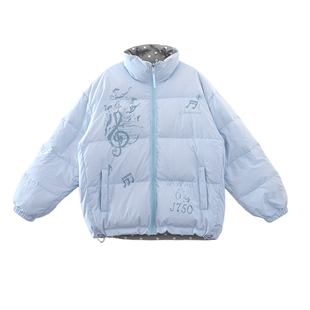 innomoood 香草种子新标90绒印花波点两面穿羽绒面包服外套立领冬