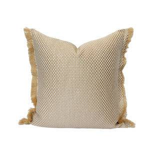 现代简约米黄色抱枕沙发客厅靠枕扯须方枕飘窗靠包床上新品小清新