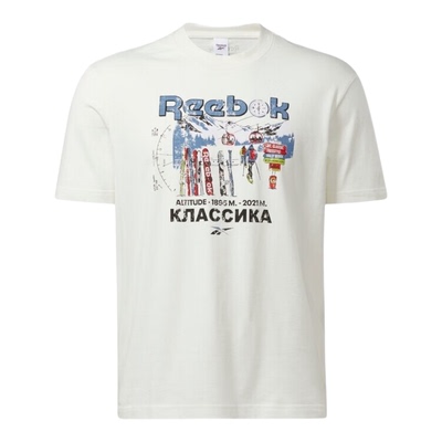 锐步男士印花全棉短袖运动t恤