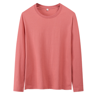 100%纯棉男士长袖T恤圆领大码宽松秋衣中青年男装上衣纯色打底衫