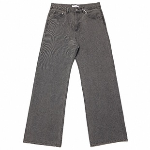 Selfness Vintage 2021M版型高级灰色宽松直筒阔腿微喇做旧牛仔裤