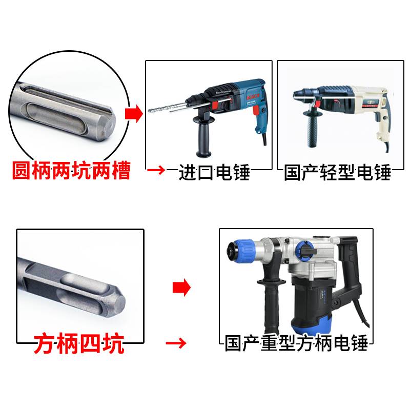 冲击钻头加长8 10*500mm50公分电锤钻头混凝土打孔穿墙钻圆柄方柄