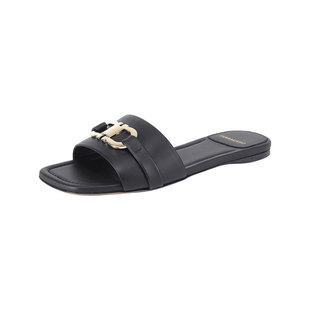 【自营】FERRAGAMO/菲拉格慕女士皮革方头露趾拖鞋凉拖 0769636