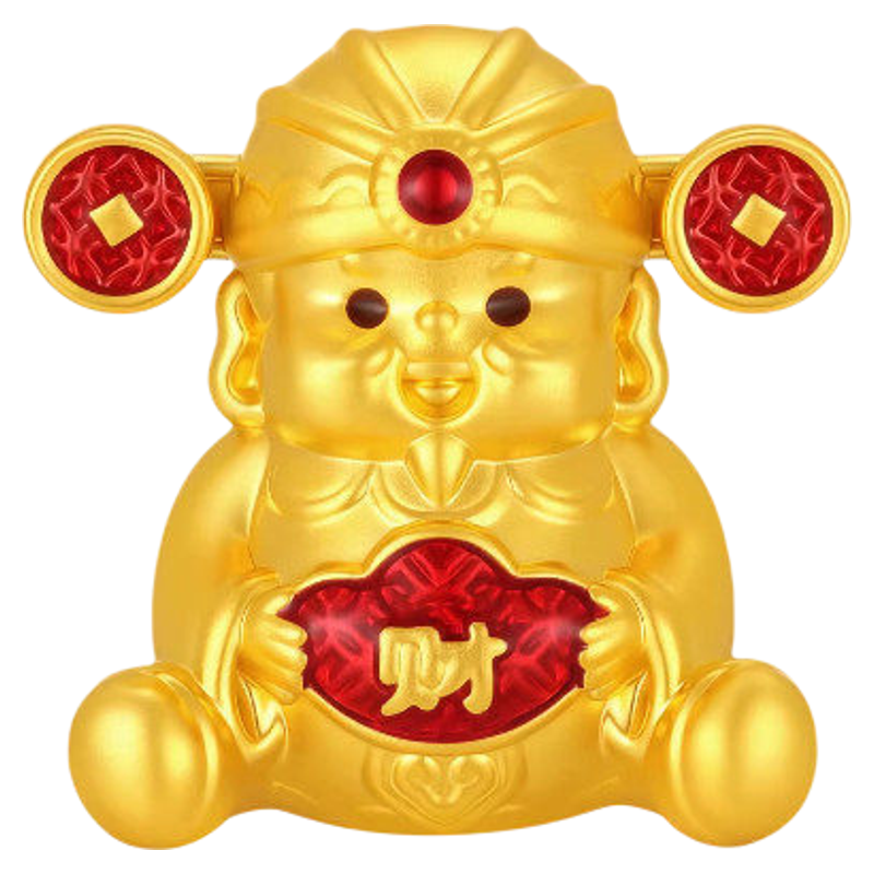 潮宏基好事发生聚财黄金摆件足金财神5D硬金鎏彩收藏投资金计价