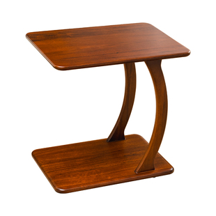 乌金木实木客厅沙发边几可移动轻奢高级感C型茶几带轮角几床头桌