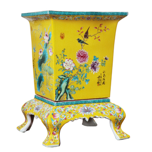 景德镇珐琅彩陶瓷花盆盆栽盆景绿植桌面手工复古兰花瓷器四方花鸟