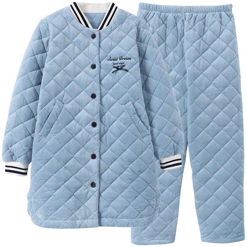 秋鹿冬季保暖三层夹棉家居服套装